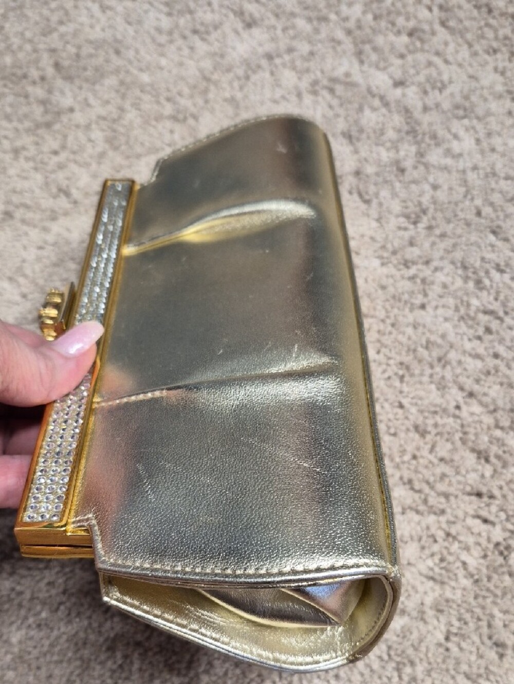 Stuart Weitzman Gold Metallic Crystal-Trim Evening Clutch - Picture 4 of 5